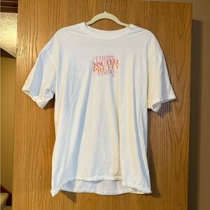 White Graphic Tee with Pink Print
